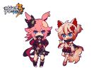  2girls animal_ears armor bangs bare_shoulders black_footwear black_scarf blue_eyes earrings flip-flops fox_ears fox_girl fox_mask fox_tail gauntlets hair_between_eyes hair_ornament higokumaru honkai_(series) honkai_impact_3rd japanese_armor japanese_clothes jewelry looking_at_viewer mask meadow_(morphinecaca) multicolored_hair multiple_girls ninja pink_hair purple_eyes red_legwear sandals scarf simple_background streaked_hair tail white_background white_hair yae_kasumi yae_sakura yae_sakura_(darkbolt_jonin) 