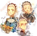  1girl armor fire_emblem fire_emblem_fates grey_hair hairband highres holding holding_polearm holding_weapon kash-phia medium_hair pointy_ears polearm red_eyes smile solo sophie_(fire_emblem) turtleneck upper_body weapon 