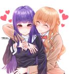  2girls artist_request asagami_fujino crossover fate/grand_order fate_(series) heart highres hime_cut hug hug_from_behind jewelry kara_no_kyoukai long_hair multiple_girls red_eyes ring saeki_sayaka smile third-party_source wife_and_wife yagate_kimi_ni_naru yuri 