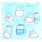  :&lt; :3 :d animal artist_name bisquii blush bubble bunny chibi cookie eating food full_body heart holding holding_food jar milk mu open_mouth original see-through simple_background slug smile 