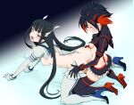  2girls absurdres anal ass bangs black_gloves black_hair black_legwear blush breasts clenched_teeth closed_eyes commentary commission cum cum_in_ass english_commentary eudetenis futanari gloves gradient gradient_background grey_background highres junketsu kill_la_kill kiryuuin_satsuki kneeling large_breasts long_hair long_sleeves matoi_ryuuko miniskirt multicolored_hair multiple_girls newhalf open_mouth penis red_gloves red_hair red_legwear second-party_source senketsu short_hair skirt small_breasts suspenders teeth thighhighs two-tone_hair 