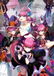  armor blue_eyes dragon_horns dress elizabeth_bathory_(brave)_(fate) elizabeth_bathory_(cinderella_rider)_(fate) elizabeth_bathory_(fate) elizabeth_bathory_(fate/extra_ccc) elizabeth_bathory_(halloween_caster)_(fate) fang fate/extra fate/extra_ccc fate/grand_order fate_(series) hair_bun hat highres horns iris_(tb33064667) mecha_eli-chan_(fate) mecha_eli-chan_mk.ii_(fate) microphone pauldrons pink_hair pointy_ears shield shoulder_armor smile tiara witch_hat 