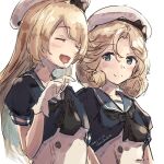  2girls aruka bangs black_neckwear blonde_hair blue_eyes blue_sailor_collar commentary_request dated dress gloves hat janus_(kancolle) jervis_(kancolle) kantai_collection long_hair multiple_girls neckerchief one-hour_drawing_challenge parted_bangs sailor_collar sailor_dress sailor_hat short_hair smile twitter_username upper_body white_gloves white_headwear 