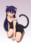  1girl animal_ears blue_eyes blush breasts cat_ears cat_tail fang kiyal_bachika long_hair looking_at_viewer murata_isshin open_mouth purple_hair simple_background smile solo strap_slip tail tengen_toppa_gurren_lagann 