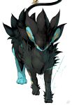  absurdres claws electricity full_body highres looking_at_viewer luxray no_humans pokemon pokemon_(creature) realistic simple_background solo standing tail white_background yellow_eyes yunimaru 