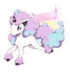  closed_mouth commentary from_side full_body galarian_ponyta highres legs_apart milka_(milk4ppl) no_humans pokemon pokemon_(creature) signature solo sparkle white_background 