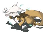  bone brown_eyes commentary_request from_side full_body holding holding_bone looking_away marowak no_humans pokemon pokemon_(creature) shadow signature simple_background skull tail white_background yunimaru 
