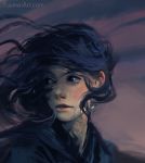  black_eyes black_hair commentary english_commentary floating_hair highres looking_to_the_side original parted_lips portrait sketch smile speedpaint watermark web_address wenqing_yan 