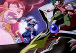  2boys black_hair blush dragon duel duel_monster foreshortening hachimaki hair_strand headband holding holding_polearm holding_weapon male_focus multiple_boys noboru_gongenzaka odd-eyes_pendulum_dragon polearm pompadour projected_inset red_nose riding sakaki_yuuya short_hair sideburns superheavy_samurai_big_benkei thick_eyebrows weapon yu-gi-oh! yu-gi-oh!_arc-v zeke_(analogmon) 