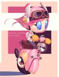  1girl 1other 5health absurdres blue_eyes disembodied_limb exhaust_pipe goggles headlight highres kirby:_planet_robobot kirby_(series) kirby_air_ride long_hair looking_to_the_side pink_hair riding susie_(kirby) wheelie_(kirby) 