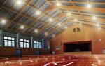  basketball_hoop clock commentary_request day desk door fence gym highres light no_humans original reflective_floor scenery school sky syiori window wooden_floor 