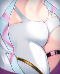  1girl angewomon ass ass_focus asymmetrical_clothes butt_crack chromatic_aberration close-up digimon digimon_(creature) highres single_pantsleg skin_tight solo thighlet whiskeyred white_legwear white_wings wings 