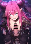  1boy 1girl areolae bangs bar_censor blue_eyes blush breasts censored corruption cum cum_in_pussy cum_pool cumdrip dark_persona disembodied_penis dragon_girl dragon_horns ear_blush elizabeth_bathory_(corroded) elizabeth_bathory_(fate) elizabeth_bathory_(fate/extra_ccc) eyebrows_visible_through_hair fangs fate/extella fate/extra fate/extra_ccc fate_(series) hair_between_eyes hetero horns ibuki_notsu kneeling long_hair looking_at_viewer naizuri navel nipples open_mouth paizuri penis pointy_ears precum red_hair revision sidelocks small_breasts solo_focus tongue torn_clothes 