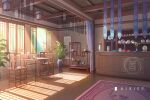  architecture chair chinese_commentary chinese_text commentary_request curtains day east_asian_architecture flower flower_pot highres lamp moonslanstudio no_humans original painting_(object) plant plate reflective_floor scenery shade shelf sunlight table teapot tree vase wooden_floor 