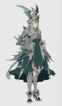  1girl armor armored_boots armored_dress bangs boots character_request copyright_request full_body galeblack gorget green_eyes green_hair helmet long_hair winged_helmet 