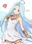  1girl ahoge bare_shoulders blue_eyes blue_hair breasts bridal_gauntlets choker closed_mouth dress fingerless_gloves flat_chest gloves granblue_fantasy jewelry kiikii_(kitsukedokoro) long_hair looking_at_viewer lyria_(granblue_fantasy) small_breasts smile solo very_long_hair vyrn_(granblue_fantasy) white_dress 