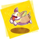  commentary_request fangs from_side green_eyes joltik no_humans open_mouth outline pokemon pokemon_(creature) pokke_tuki sparkle tongue tongue_out twitter_username yamper 