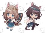  2boys animal_ears bangs blush butterfly_wings cat_boy cat_ears cat_tail chibi crown fate/grand_order fate_(series) full_body kemonomimi_mode looking_at_viewer male_focus multiple_boys oberon_(fate) school_uniform short_hair smile spoilers syerii tail wings 