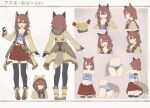  1girl :d amane_rosylily animal_ears animal_hood ass bag bangs bare_shoulders belt belt_buckle black_gloves black_legwear blue_panties blush boots bow bow_panties brown_belt brown_eyes brown_footwear brown_hair brown_jacket brown_skirt buckle character_sheet clenched_hand clenched_teeth closed_mouth collarbone commentary_request cropped_legs cropped_torso duplicate eyebrows_visible_through_hair fake_animal_ears fingerless_gloves gloves hair_between_eyes hand_up highres hood hood_down hooded_jacket jacket multiple_views navel open_clothes open_jacket original panties pixel-perfect_duplicate pleated_skirt ribbon-trimmed_panties sekira_ame skirt smile strapless tail teeth thighhighs thighhighs_under_boots translated underwear v-shaped_eyebrows wavy_mouth 