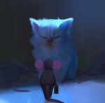  animal_focus blue_eyes cat drawing highres mouse no_humans original painting scenery snatti tail white_cat white_fur 