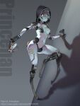  1girl android apex_legends artificial_vagina artist_name ash_(titanfall_2) black_sclera breasts cleavage colored_sclera glowing glowing_eyes grey_hair highres holding hood hood_up humanoid_robot looking_at_viewer medium_breasts metal_skin navel orange_eyes princehan redesign science_fiction sex_toy shadow simulacrum_(titanfall) solo web_address 