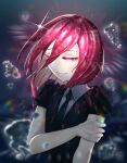  1other black_jacket black_necktie cinnabar cinnabar_(houseki_no_kuni) closed_mouth collared_shirt glint hair_between_eyes hair_over_one_eye highres houseki_no_kuni jacket looking_at_viewer medium_hair necktie one_eye_covered other_focus red_eyes red_hair shirt solo taiga_(ryukyu-6102-8) upper_body white_shirt wing_collar 