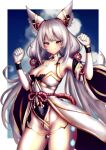  1girl absurdres animal_ears breasts cloud commentary_request covered_navel ear_covers facial_mark hakusai_(hksicabb) highleg highleg_leotard highres leotard long_hair low_twintails medium_breasts nia_(blade)_(xenoblade) nia_(xenoblade) silver_hair smile spoilers thighs twintails very_long_hair xenoblade_chronicles_(series) xenoblade_chronicles_2 