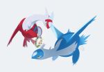  banned_artist claws flower grey_background latias latios looking_at_another no_humans pokemon pokemon_(creature) simple_background veil white_flower yellow_eyes yu_(xcapriccioso) 