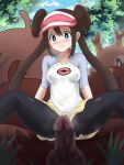  1boy 1girl bangs bestiality black_legwear blue_eyes blush bow breasts brown_hair censored closed_mouth cloud commentary_request dark_penis day double_bun erection gopogopo grass greedent hetero legwear_under_shorts long_hair looking_down mosaic_censoring outdoors pantyhose penis pink_bow pokemon pokemon_(creature) pokemon_(game) pokemon_bw2 raglan_sleeves rosa_(pokemon) shirt short_shorts shorts sky solo_focus spread_legs steam testicles tied_hair twintails visor_cap yellow_shorts 