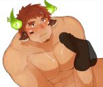  2boys :q abs animal_ears bara blush brown_eyes brown_hair completely_nude cow_boy cow_ears cow_horns cum cum_on_body cum_on_boy cum_on_pectorals dark-skinned_male dark_skin erection facial facial_hair feet_out_of_frame fiery_horns forked_eyebrows from_above goatee highres horns invisible_penis large_pectorals licking licking_cum male_focus multiple_boys muscular muscular_male nude pectoral_press pectorals penis short_hair solo_focus spiked_hair thick_eyebrows tokyo_afterschool_summoners tongue tongue_out tsuk8454 wakan_tanka yaoi 