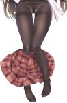  1girl black_legwear cameltoe clothes_pull copyright_request groin gusset long_hair open_clothes open_shirt panties pantyhose plaid plaid_skirt pleated_skirt rikatan see-through shirt skirt skirt_pull solo underwear white_background white_shirt 
