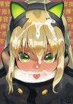  1girl bangs black_background blonde_hair cat_ear_headphones girls&#039;_frontline green_eyes headphones heart heart_in_eye highres kakikukeko556 long_hair looking_at_viewer shiny shiny_hair simple_background solo suggestive_fluid symbol_in_eye tmp_(girls&#039;_frontline) tongue tongue_out 