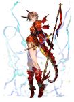  1girl aelia alternate_costume armor armored_boots boots dragon_horns dragon_tail holding holding_weapon horns official_art orange_hair red_armor short_hair tail third-party_source valkyrie_profile valkyrie_profile_anatomia weapon 