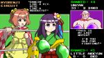  1boy 2girls apron bell boxing_gloves boxing_ring character_name checkered checkered_kimono checkered_shirt clothes_writing flower green_kimono hair_bell hair_flower hair_ornament hieda_no_akyuu japanese_clothes jingle_bell kimono motoori_kosuzu multiple_girls parody punch-out!! purple_eyes purple_hair red_eyes red_hair romaji_text shirt short_hair sutekase touhou twintails two_side_up unzan wide_sleeves yellow_apron yellow_sleeves 