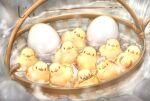  animal animal_focus basket beak bird chick egg feathers looking_at_viewer no_humans original scenery yellow_feathers yoshiyanmisoko 