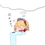  1girl admiral_hipper_(azur_lane) azur_lane blonde_hair blush_stickers chibi closed_eyes drooling english_commentary heart open_mouth saliva simple_background sleeping solo sonaworld thought_bubble wavy_mouth white_background zzz 