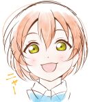  1girl anibache bangs birthday commentary eyebrows_visible_through_hair hoshizora_rin looking_at_viewer love_live! love_live!_school_idol_project orange_hair portrait short_hair smile solo translated white_background yellow_eyes 