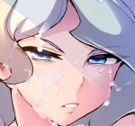  1girl blue_eyes blush close-up commentary cum diana_cavendish english_commentary facial geewhy grey_hair little_witch_academia looking_at_viewer parted_lips solo 