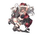  1girl armpits assault_rifle banned_artist belt beret black_belt black_legwear black_shirt black_tank_top blush braid breasts cleavage cross dog_tags eyebrows_visible_through_hair floor full_body g36c_(girls&#039;_frontline) garter_straps german_flag girls&#039;_frontline grey_hair grey_skirt gun h&amp;k_g36 hair_ornament hair_ribbon hand_on_head hat holding holding_gun holding_weapon iron_cross jacket jacket_pull knee_pads long_hair looking_at_viewer medium_breasts mod3_(girls&#039;_frontline) multicolored_clothes multicolored_jacket nail_polish navel no_shoes official_art open_mouth parsley-f pink_nails red_eyes red_headwear ribbon rifle shirt silver_hair sitting skirt solo submachine_gun tank_top thighhighs thighs torn_belt torn_clothes torn_legwear transparent_background weapon x_hair_ornament 
