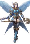  1girl angel_wings armor armored_boots boots braid feathers full_body helmet lenneth_valkyrie low-braided_long_hair official_art shoulder_armor silver_hair simple_background solo thighhighs third-party_source valkyrie valkyrie_profile valkyrie_profile_anatomia weapon white_background winged_helmet wings 