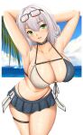  1girl arciealbano bangs bare_shoulders bikini blush braid breasts cleavage collarbone green_eyes highres hololive large_breasts looking_at_viewer mole mole_on_breast navel open_mouth shirogane_noel short_hair silver_hair skirt smile solo swimsuit virtual_youtuber 