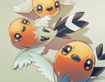 beak bird closed_mouth commentary_request fletchling from_above fusenryo highres looking_at_viewer looking_up lying no_humans on_back pokemon pokemon_(creature) talons 