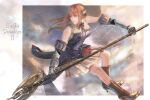  1girl armor axe boots breasts closed_mouth commentary_request dress f25f gloves hair_ornament highres long_hair primiera_(saga) red_hair saga saga_frontier_2 skirt solo weapon 