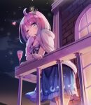  1girl ahoge bangs blush crown_hair_ornament cup drinking_glass hair_ornament highres himemori_luna hololive long_hair looking_at_viewer night night_sky one_eye_closed sky smile solo sue_(bg-bros) virtual_youtuber wine_glass 