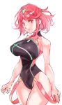  1girl absurdres bangs black_swimsuit breasts chest_jewel competition_swimsuit highres large_breasts one-piece_swimsuit pyra_(pro_swimmer)_(xenoblade) pyra_(xenoblade) red_eyes red_hair red_swimsuit short_hair solo swept_bangs swimsuit two-tone_swimsuit ug333333 xenoblade_chronicles_(series) xenoblade_chronicles_2 