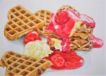  butter cherry colored_pencil_(medium) food food_focus fruit heart no_humans original osamu_sasaki shadow traditional_media waffle white_background 