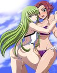  :o ass assisted_exposure back bangs between_legs bikini blue_eyes blush breasts c.c. casual_one-piece_swimsuit cleavage cloud code_geass collarbone cowboy_shot day embarrassed expressionless flipped_hair from_side green_hair groin groin_tendon highleg highleg_swimsuit isse kallen_stadtfeld large_breasts leg_between_thighs legs_apart lens_flare long_hair looking_at_viewer looking_back lowleg lowleg_bikini multiple_girls navel one-piece_swimsuit one-piece_thong open_mouth outdoors purple_bikini red_hair short_hair side-tie_bikini sidelocks sky strap_slip string_bikini sun surprised sweatdrop swimsuit thighs underboob very_long_hair wardrobe_malfunction white_swimsuit yellow_eyes yuri 