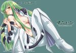  ayano_naoto bangs belt bodysuit boots breasts c.c. code_geass green_hair long_hair long_sleeves medium_breasts pubic_hair scar solo straitjacket thigh_boots thighhighs white_bodysuit zipper 