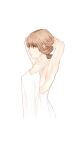  1girl armpits breasts brown_eyes brown_hair closed_mouth dress final_fantasy final_fantasy_viii flipped_hair highres lips odeshi_(zuma_odesi) selphie_tilmitt short_hair simple_background solo white_background white_dress 