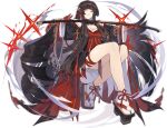  1girl absurdly_long_hair ark_order artist_request bangs bare_shoulders black_footwear black_hair black_kimono blood blood_on_hands blunt_bangs breasts expressionless facial_mark floating floating_object floating_weapon full_body geta hair_ribbon hime_cut izanagi_no_mikoto_(ark_order) japanese_clothes katana kimono large_breasts long_hair long_sleeves looking_at_viewer official_art pom_pom_(clothes) red_kimono red_ribbon ribbon sidelocks sitting socks solo sparkle sword tabi tachi-e thigh_ribbon transparent_background very_long_hair weapon white_legwear wide_sleeves yellow_eyes 